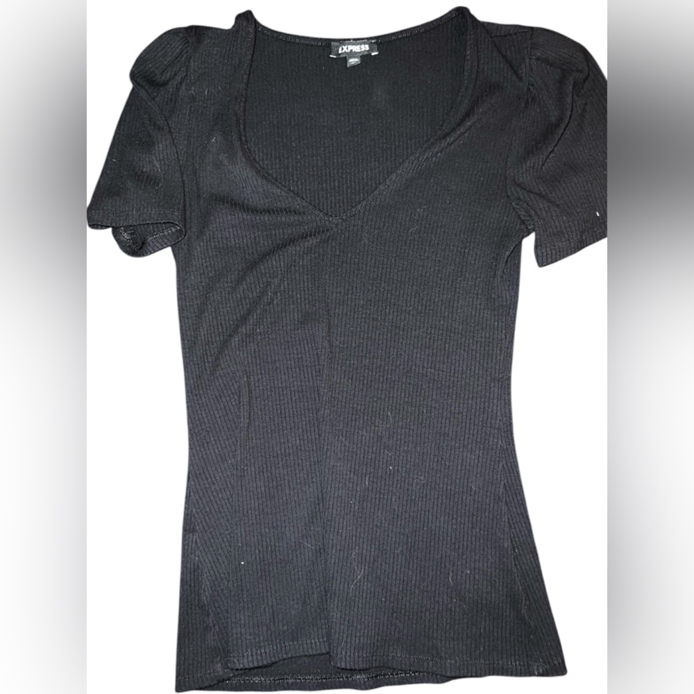 Black short sleeve V-neck ribbed Express sweater tee size small petite